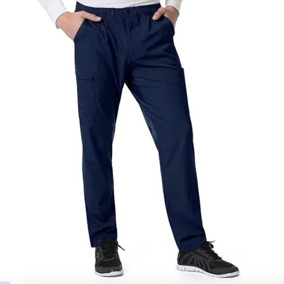 CARHARTT NAVY YELLOW DRAWSTRING ZIPPER FLY TRACK WORK PANTS 100237 - M - Picture 1 of 12